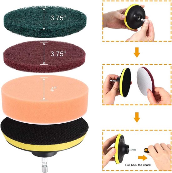 11 stuks elektrische roterende reinigingsborstel, velgenborstelset, compatibel met snelle boormachine, boorborstel, accuschroevendraaier, borstelopzetstuk, power scrubber reinigingsset voor velgen, keuken, auto