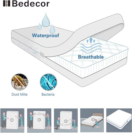 Waterdichte matrasbeschermer met ritssluiting tegen vloeistoffen, insecten en mijten, matrashoogte 20 cm, katoen 140 x 200 cm