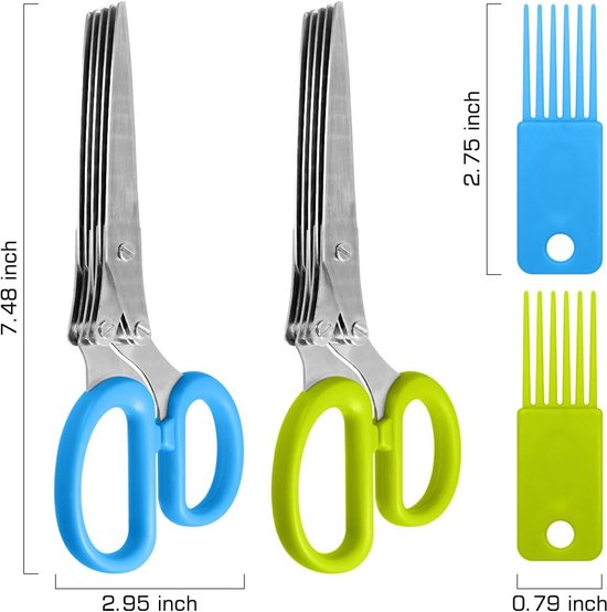 Roestvrijstalen kruidenschaar Multifunctionele keukenschaar met 5 messen en reinigingsborstel Ergonomisch ontwerp Robuuste, duurzame keukenschaar met scherp mes 2 verpakkingen