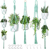 Set van 5 macrame hangende touwen met 10 haken Boho decoratieve katoenen touw hangende mand bloempot plantenhouder hanger voor binnen buiten plafond balkon wanddecoratie, exclusief bloempotten (zeegroen)