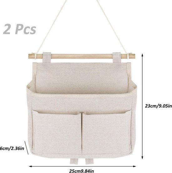2 stuks hangende opbergtassen, hoge capaciteit, eenvoudig in elkaar te zetten, 3 vakken met kleefhaken, hangorganizer, voor aan de badkamerdeur, hangtas, hangende opslag voor thuis, kantoor, camper (beige)