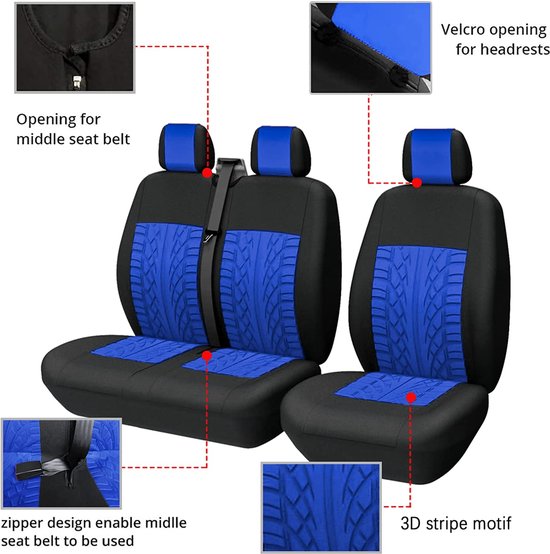 universele auto stoelhoezen voor bestelwagen vrachtwagen voorstoelen auto stoelhoezen 3D bandenspoor patroon 1 + 2 stoelhoes beschermers blauw