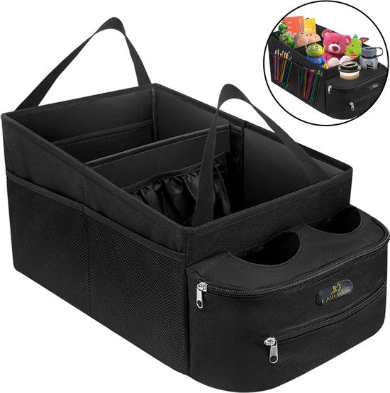 Auto-organizer kinderen/baby - opbergdoos voor achterbank met stoffen vak en bekerhouder - auto-accessoires om chaos te verminderen