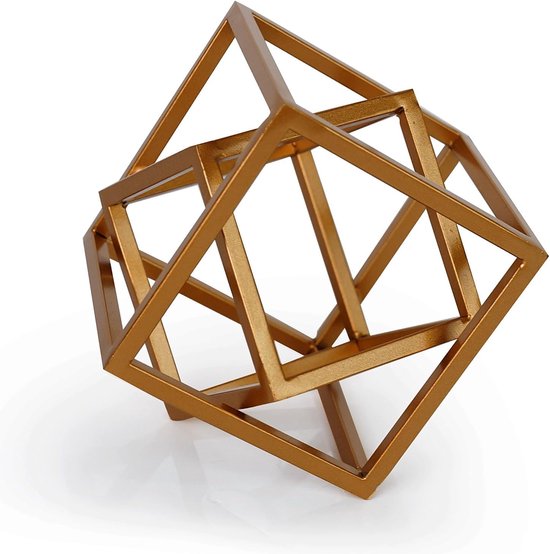 Kubus geometrisch ijzeren standbeeld - minimalistische sculptuur voor slaapkamer, salon, boekenkast en woondecoratie.
