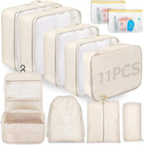 Koffer-organizerset, 11-delig, Packing Cubes-set voor koffer, waterdichte reis-kledingtassen, verpakkingskubussenset, reiskubussen, reisorganizer (beige)