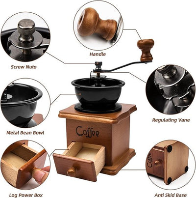 Handmatige Koffiemolen, Houten Home Grinder Hand Crank Koffiemolen Met Maalinstelling En Lade Vintage Handheld Koffiezetapparaat Kleine Braam Koffie