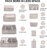 Kofferorganizerset, 9-delig, Packing Cubes, waterdichte reis-kledingtassen, paktassen voor koffer, verpakkingskubus met cosmeticatas, digitale tas, USB-kabel (beige)