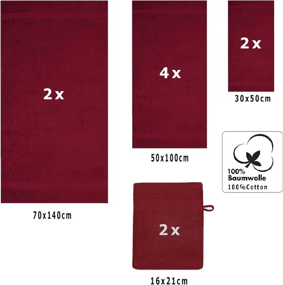 10-delige handdoekenset in 100% eersteklas katoen; twee douchehanddoeken, vier handdoeken, twee gastendoekjes, twee washandjes