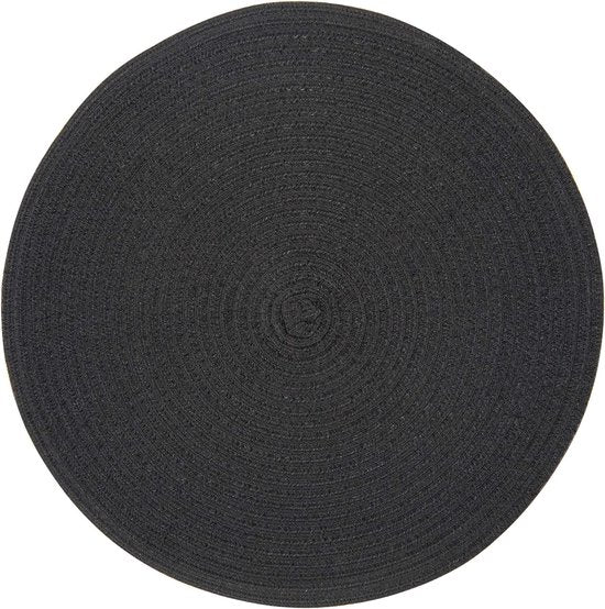 Set van 6 ronde geweven placemats, zwart, katoen, hittebestendig, wasbaar, antislip, voor keuken, feest