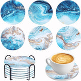 6 Pieces Round Absorbent Ceramic Coasters with Holder, Cork Base, Drink Coasters, Non-Slip Drink Coasters, Marble Theme for Housewarming, Kitchen, Room, Bar, Decoration