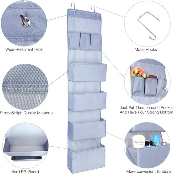 Hangende organizer 7 zakken met 2 haken, multifunctioneel hangend over de deur organizer, hangtas voor kinderkamer woonkamer slaapkamer