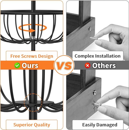 Fruitmandstandaard 5 niveaus Fruitschaal Metaal Mat voor meer ruimte op het werkblad Keukenstandaard met fruitschalen Organizer voor brood, snacks, groenten (zwart)