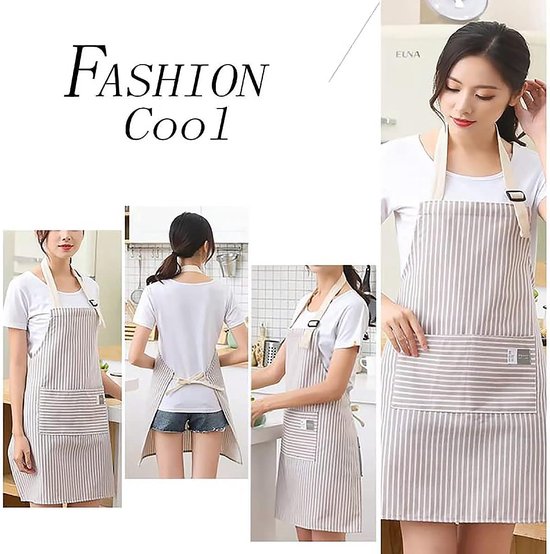 Katoenen keukenschort, 4 stuks, verstelbare schort met zakken, voor dames en heren, om te koken, bakken, schilderen, huishoudelijk werk (blauw, groen, rood, bruin), kleur