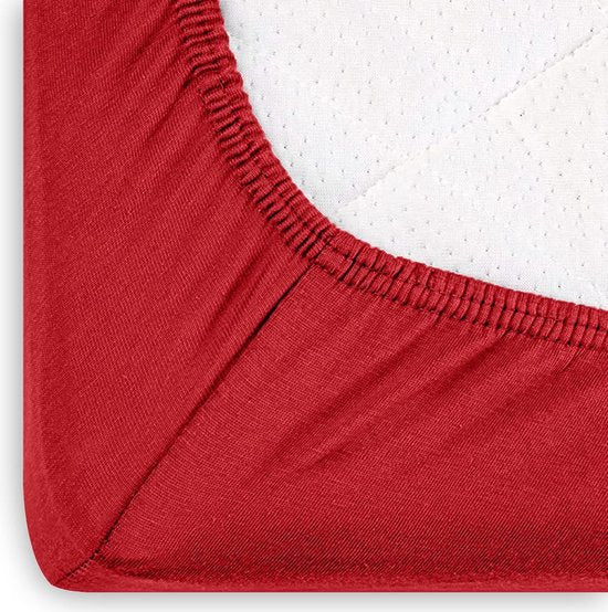 Jersey hoeslaken 100x200cm rood - hoeslaken 80% katoen 20% polyester, bedlaken 100x200 tot 28 cm matrashoogte