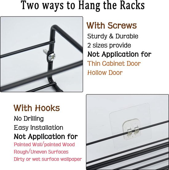 4 stuks keukenrek organizer, kruidenrek, metaal, kruidenrek, zonder boren, zelfklevende keukenkast om op te hangen, Sticky Spice Organizer 29 x 6 x 6,5 cm, zwart