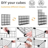 12 Plank Draadkubus Stapelbare Plankkubus DIY Metalen Raster Plankkubus Boekenplank Kubusplank met deuren voor woonkamer, slaapkamer, badkamer Zwart