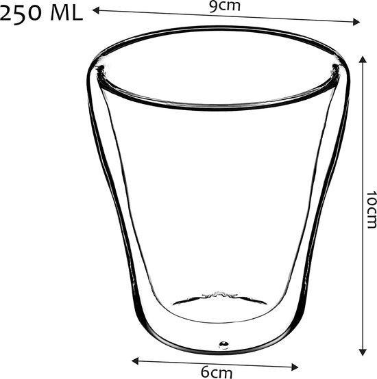 Dubbelwandige glazen, set, 250 ml, thermoglazen van borosilicaatglas, drinkglazen voor thee, koffie, cappuccino, water, sap, ijsthee, koffieglazen, theeglazen met zweefeffect (Birt, 2)