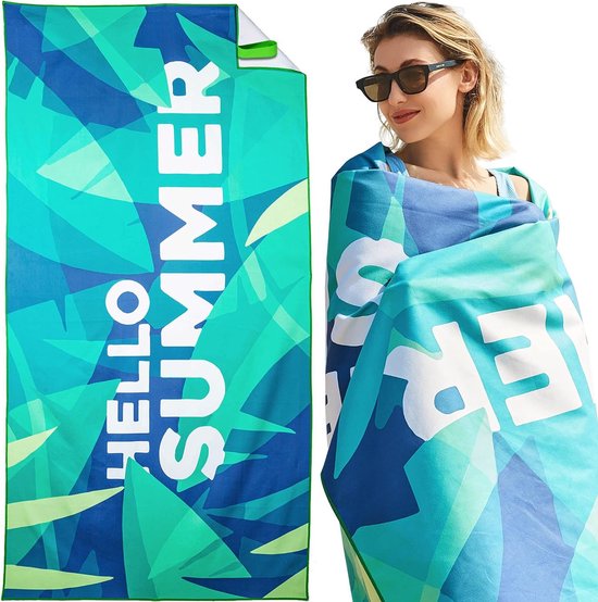 Strandhanddoek, groot, microvezel handdoek, 180 x 90, zandafstotend, sneldrogend, microvezel, groot, voor strand/zwembadside/strandstoelen (zomerblad)