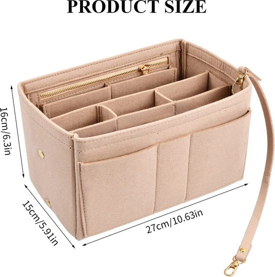 Vilten handtas organizer, beige tas organizer, kleine tas organizer, handtas met sleutelketting, binnzakken voor handtassen, vilten tas organizer voor dames, dames