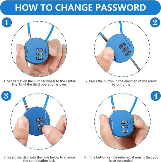 Cijferslot, 4 stuks, bagagesloten, kleurrijk hangslot, 3-cijferig veiligheidsslot, bagageslot, combinatieslot voor koffer, bagage, rugzak, school