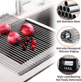 Oprolbaar afdruiprek, afdruiprek, gootsteenrek voor de keuken, opvouwbaar spoelbakrek, roestvrij staal servies, droogstandaard voor de keukenspoelbak