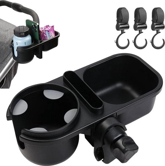 Drankhouder, kinderwagen met opbergdoos en smartphonehouder, universele flessenhouder voor fiets, 360° rotatie, bekerhouder voor elektrische scooter, winkelwagen, rolstoel, rollator, babyzitje