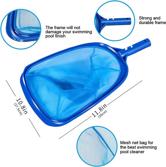 3-delige zwembadreinigingsset, zwembadnet met aluminium stang, zwembadborstel en zwembadthermometer voor zwembadreiniging bladeren en vuil