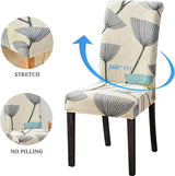 o Stoelhoezen voor eetkamerstoelen, 6-delige set, stretch, moderne stoelhoezen voor kantelstoelen, universeel, wasbaar, afneembare stoelhoes voor eetkamer, hotel, banket, keuken, beige bladeren