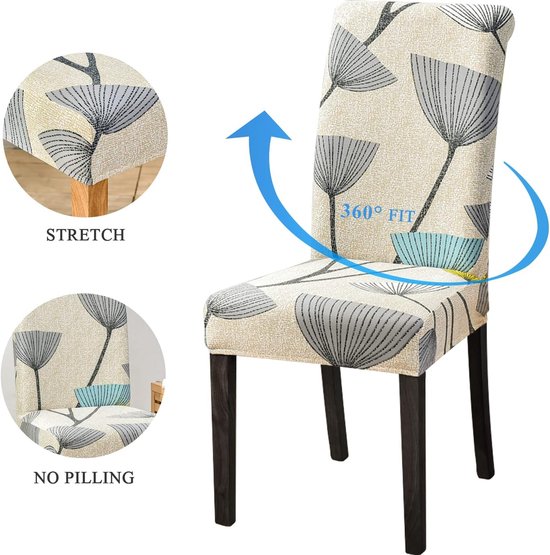 o Stoelhoezen voor eetkamerstoelen, 6-delige set, stretch, moderne stoelhoezen voor kantelstoelen, universeel, wasbaar, afneembare stoelhoes voor eetkamer, hotel, banket, keuken, beige bladeren
