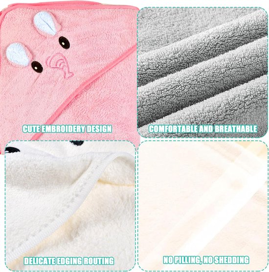 Capuchonhanddoek baby 3 stuks babyhanddoek capuchon baby badhanddoek babyhanddoek met capuchon 80 x 80 cm voor babybadje, zacht super absorberend, schattige babyhanddoek met patroon 0-5 jaar