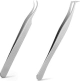 Wimperpincet voor wimperverlenging, 2 stuks rechte en gebogen puntige pincet, professionele wimperpincet set (pincetten set03)