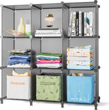 Cube-opslag, 9 dobbelstenen, stapelbaar, schoenenrek, boekenkast, plastic kasten, draagbare kledingkast voor slaapkamer, woonkamer, badkamer, (30,5 x 30,8 x 30,8 cm per kubus) grijs