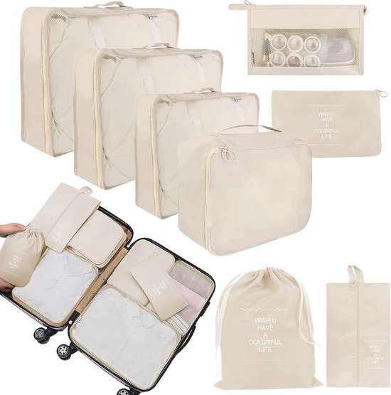 8-delige koffer-organizer, multifunctionele pakkubussen, waterdichte reistas, kledingtassen, kofferorganizer, schoenenzak, cosmeticatas, opbergsysteem voor vakantie, reizen