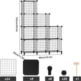 9 Plank Draadkubus Stapelbare Plankkubus DIY Metalen Rooster Plank Kubus Boekenplank Kubus Plank met Deuren voor Woonkamer, Slaapkamer, Badkamer Zwart