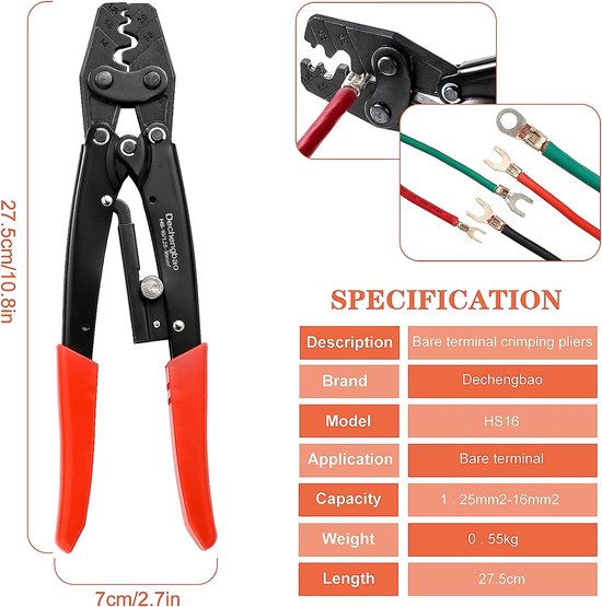 Geïsoleerde Elektrische Connector Krimptang Ratel Draad Crimper, Krimptang, Ratchet Terminals Crimper, Draad Krimptang