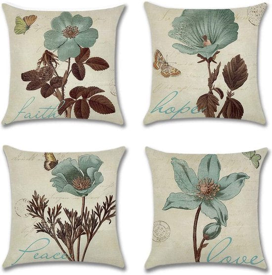 Kussenovertrek, decoratieve, 4-delige set van 45 x 45 cm linnen overtrekken, sierkussenovertrekken, voor de bank, auto, slaapkamer, thuis, ter decoratie, 45 x 45 cm