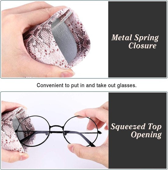 Brillenkoker, 2 stuks draagbare zonnebrillen etui met kliksluiting brillenkoker zachte bril beschermhoes leesbrillenetui voor dames met reinigingsdoekje