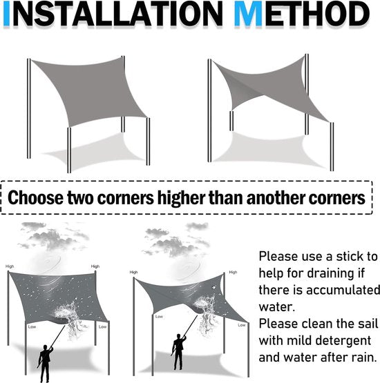 Luifelzonwering inclusief bevestigingstouwen PES polyester waterdicht 2 x 3 m rechthoekige luifel met 98% UV-bescherming voor buiten, terras, tuinterras camping, crème