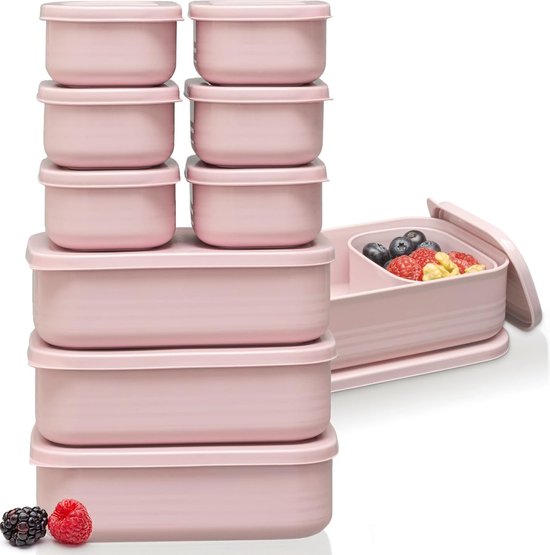 Broodtrommels, lchboxset, 1 x 900 ml + 2 x 280 ml, broodtrommel met vakken voor kinderen en volwassenen, te gebruiken als boterbroodtrommel, broodtrommel (roze, 3 x 900 ml, 6 x 280 ml)