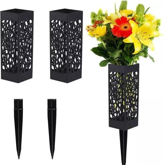 4X grafvaas met grondpin, grafbloemenhouder, begraafplaatsvaas voor het decoreren van begraafplaatsen en tuinen, plastic begraafplaatsvaas