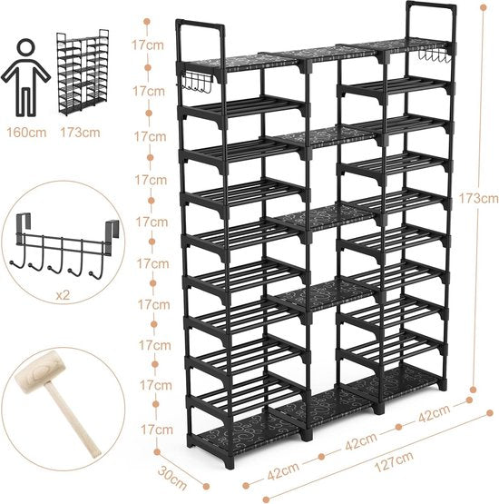 Schoenenkast zwart 127 x 30 x 173 cm