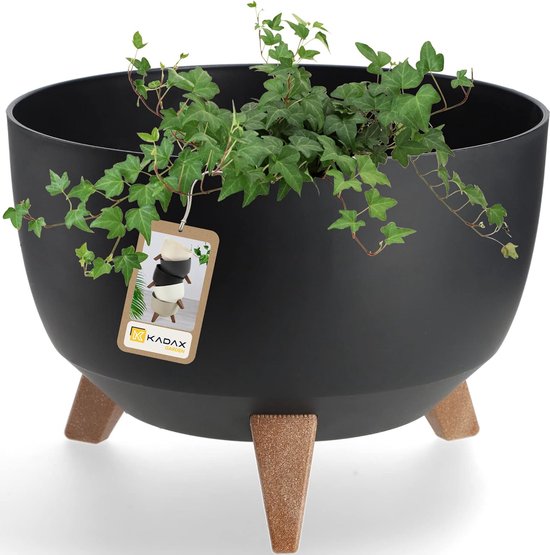 KADAX - Bloempot van kunststof met drie insteeksteunen - ronde bloembak, plantenschaal voor balkon, woonkamer - Diameter 33 cm, Zwart