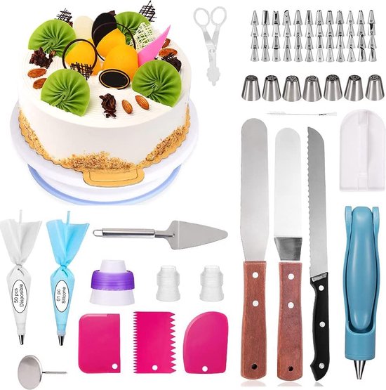 Draaibare taartstandaard Taartdecoratieset Bakbenodigdheden: 174 stuks Taartsnijders Decoratieset Taartdraaiplateau Draaibare taartstandaard Gebak Accessoires Set Starter voor Cake DIY