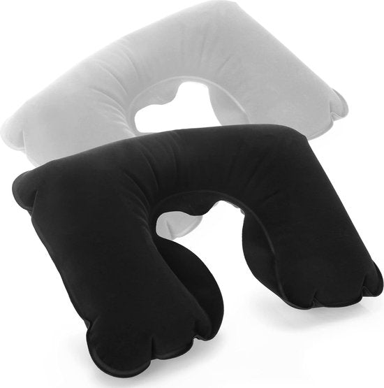 2 x opblaasbaar neksteunkussen – praktisch nekkussen om op te blazen – ideaal reiskussen voor onderweg (vierkant – 2 stuks – zwart grijs)