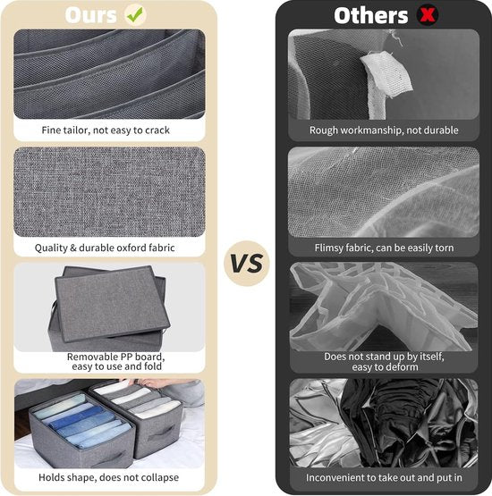 Grote versie van de jeans-organizer: verbeterde afmetingen: 36 x 27 x 20 cm, elk vak 26 x 20 x 6 cm, breder en groter vak voor volwassen jeans, jassen, broeken, overhemden, truien, enz