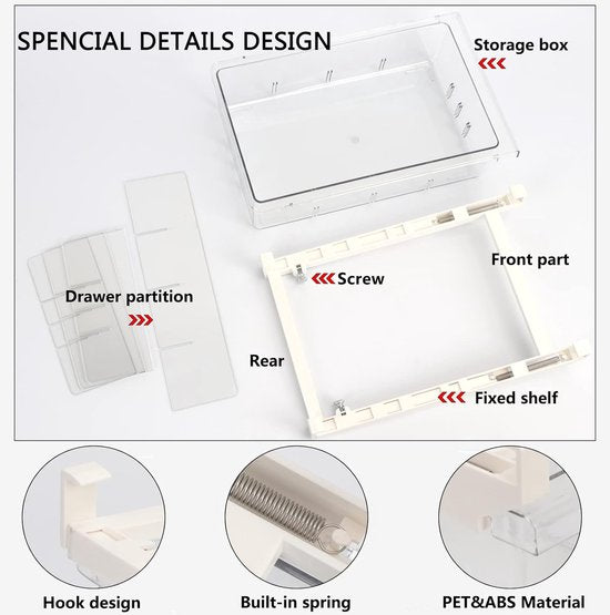 Koelkastorganizer, koelkastorganizer, lade, doorzichtig, koelkastopbergdoos, uittrekbaar, instelbaar, koelkastbox met handvat, koelkastlade-organizer