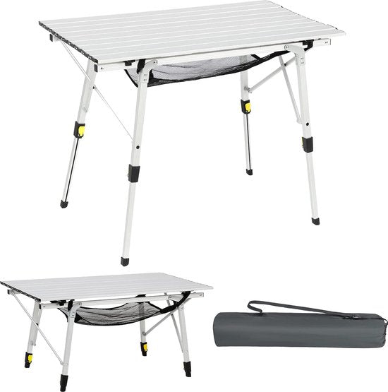 Campingtafel, opvouwbaar, in hoogte verstelbaar, klaptafel, aluminium, 90 x 53 cm, voor 4 personen, gemakkelijk op de camping, inklapbare vouwtafel