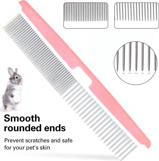 Verzorgingsset voor kleine dieren met vallende borstel voor huisdieren Badmassagehandschoen Pet Grooming Kam Nagelknipper voor konijn cavia puppy kat kitten hamster fret (roze)