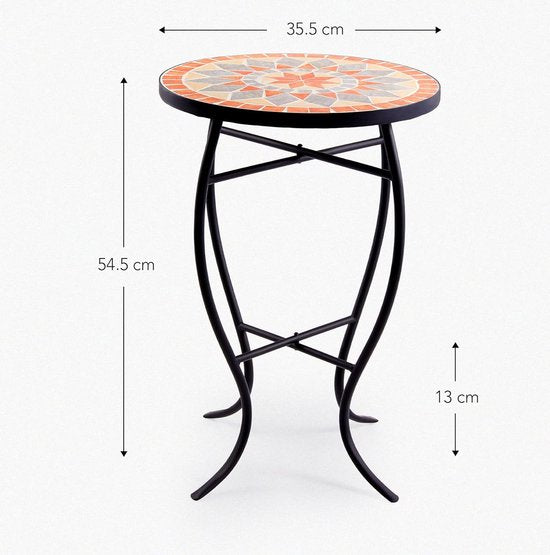 Mozaïek bijzettafel 14 inch ronde mozaïektafel metalen tafel koffietafel bloemenkruk bloemenstandaard plantenstandaard tuintafel (oranje & beige)