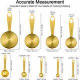 Maatbeker en maatlepel, 8 stuks, roestvrijstalen handgreep met metrische en Amerikaanse maten, goudkleurig gepolijst oppervlak, cup maatbeker voor droge en vloeibare ingrediënten, voor bakken en koken (goud)